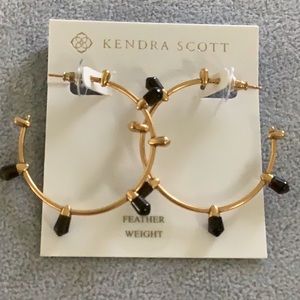 Kendra Scott Freida Vintage Gold-Tone Feather Weight Earrings in Black Obsidian